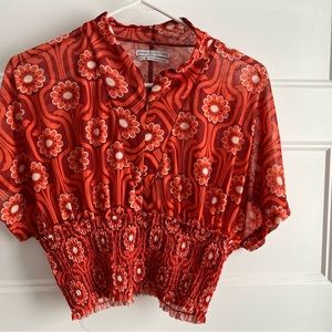 Urban Outfitters Rita Mesh Smocked Top Medium